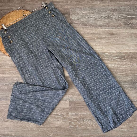 Zac & Rachel blue striped‎ linen wide leg cropped pants - Picture 1 of 6